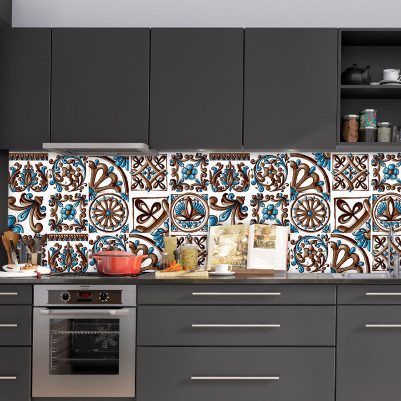 Boho Moroccan Tiles Wallpapers for Washroom 9.7-sq ft Adhesive Wall Art in Dark Color, 10 Pieces Clearhalo 'Wall Decor' 'Wallpaper' 1504887