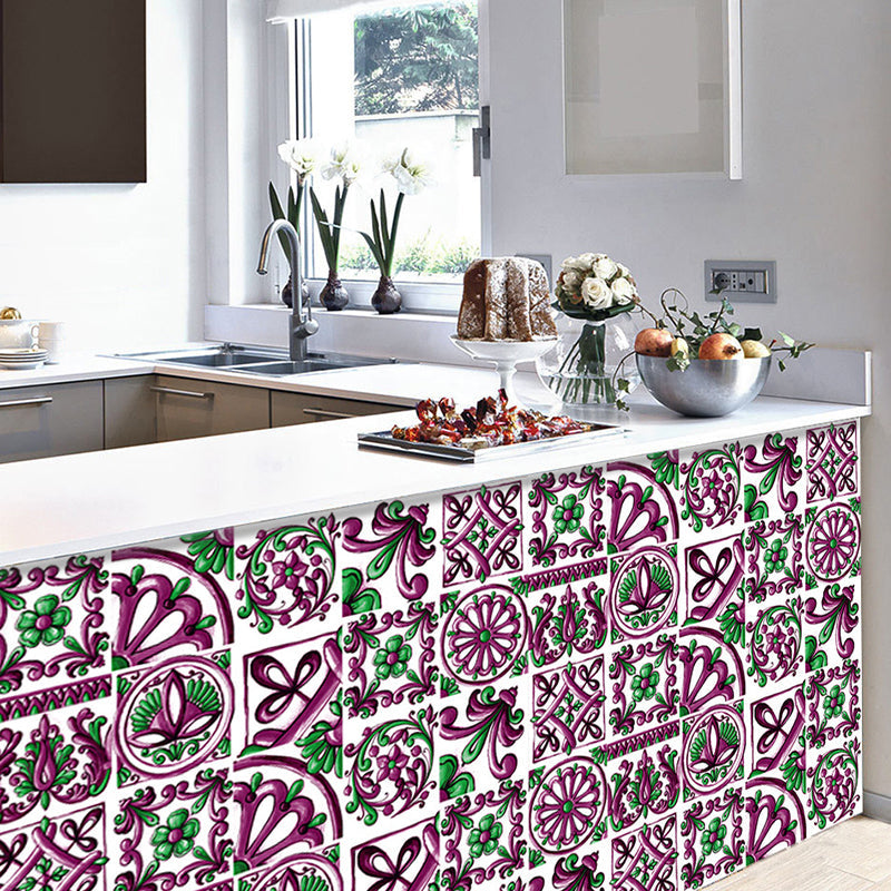 Boho Moroccan Tiles Wallpapers for Washroom 9.7-sq ft Adhesive Wall Art in Dark Color, 10 Pieces Clearhalo 'Wall Decor' 'Wallpaper' 1504892