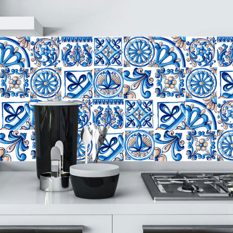 Boho Moroccan Tiles Wallpapers for Washroom 9.7-sq ft Adhesive Wall Art in Dark Color, 10 Pieces Clearhalo 'Wall Decor' 'Wallpaper' 1504896