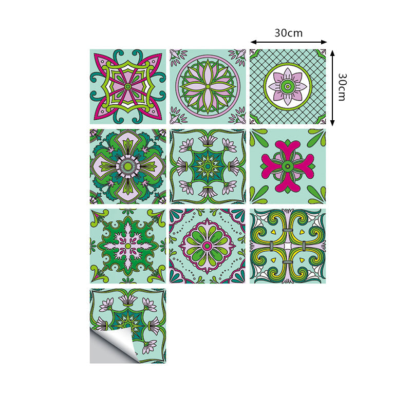 PVC Temporary Wallpaper Panel Boho Mandala Patterned Wall Art for Living Room, 10 Pieces Clearhalo 'Wall Decor' 'Wallpaper' 1504914