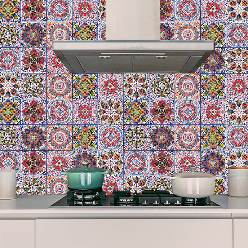 10 Pcs Mandala Wallpapers Peel and Paste Bohemian Kitchen Wall Decoration, 9.7-sq ft Pink Clearhalo 'Wall Decor' 'Wallpaper' 1504935