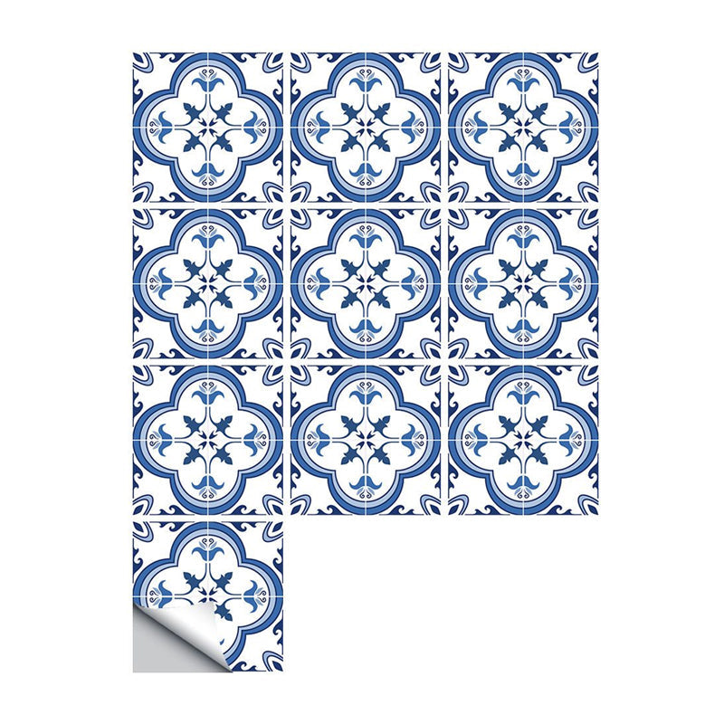 Boho Chic Clover Wallpaper Panel Set PVC Adhesive Blue Wall Art for Home, 10 Pcs Clearhalo 'Wall Decor' 'Wallpaper' 1504973