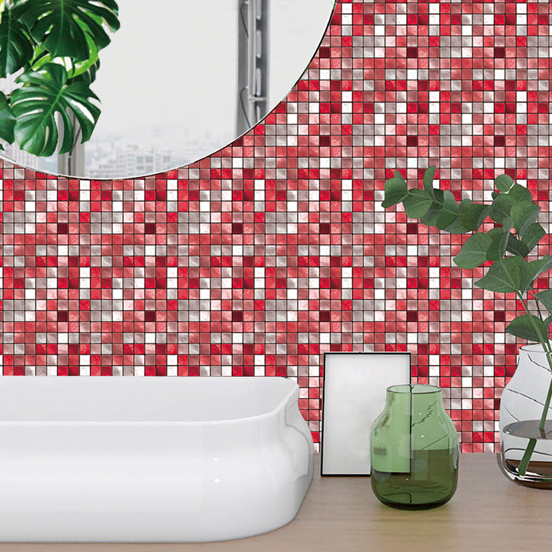 Modern Mosaics Tile Wallpaper Panels Multicolored Peel and Paste Wall Art for Bathroom (10 Pcs) Red Clearhalo 'Wall Decor' 'Wallpaper' 1505033