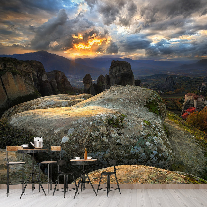 Brown Modern Wallpaper Mural Huge Sunset View from Mountain Peak Wall Covering for Bedroom Clearhalo 'Wall Decor' 'Wall Mural' 1505154
