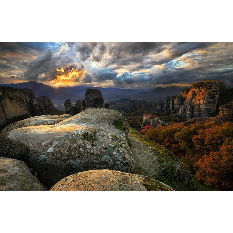 Brown Modern Wallpaper Mural Huge Sunset View from Mountain Peak Wall Covering for Bedroom Clearhalo 'Wall Decor' 'Wall Mural' 1505156