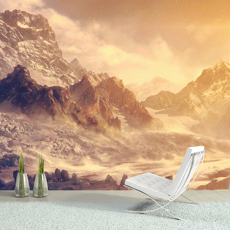 Nightfall Snow Mountain Wallpaper Mural Modern Smooth Wall Art in Brown for Living Room Clearhalo 'Wall Decor' 'Wall Mural' 1505365
