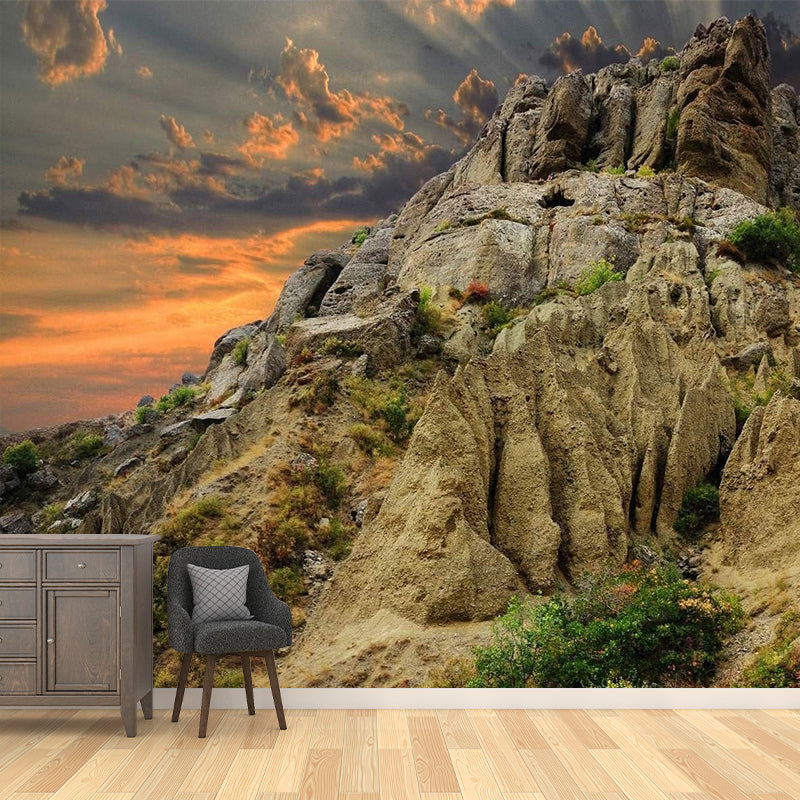 Photography Sun Behind Mountain Mural Decal Big Wall Decor for Living Room, Made to Measure Clearhalo 'Wall Decor' 'Wall Mural' 1505459