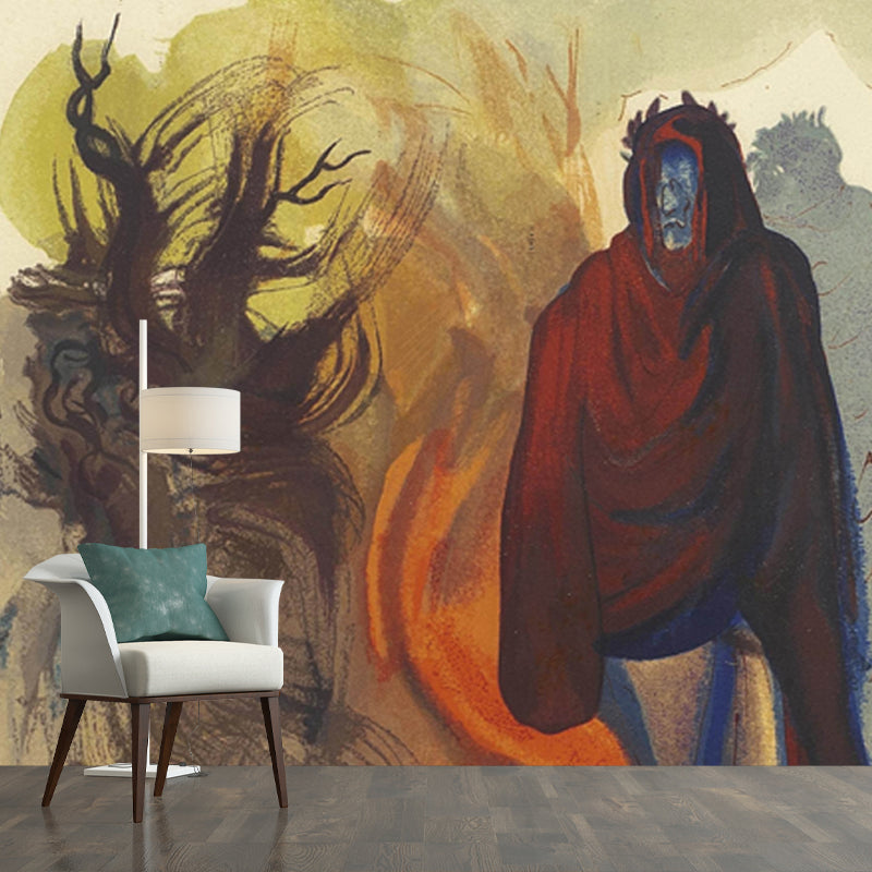 Red Catholic Priest Painting Mural Washable Surrealism Living Room Wall Covering Clearhalo 'Wall Decor' 'Wall Mural' 1505705
