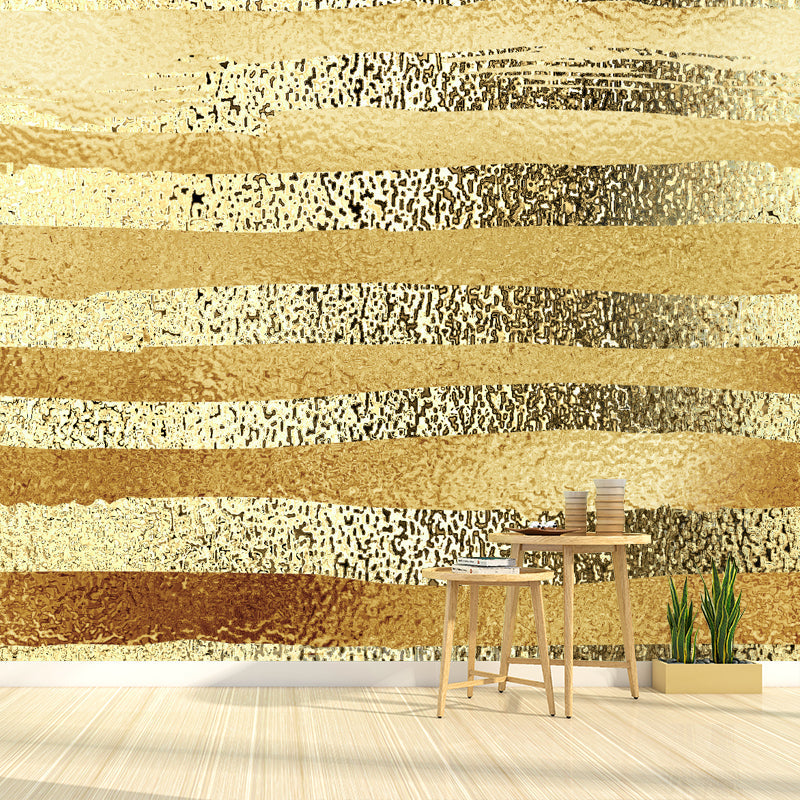 Illustration Foil Stripe Wallpaper Mural for Accent Wall, Dark Color, Made to Measure Gold Clearhalo 'Wall Decor' 'Wall Mural' 1505923