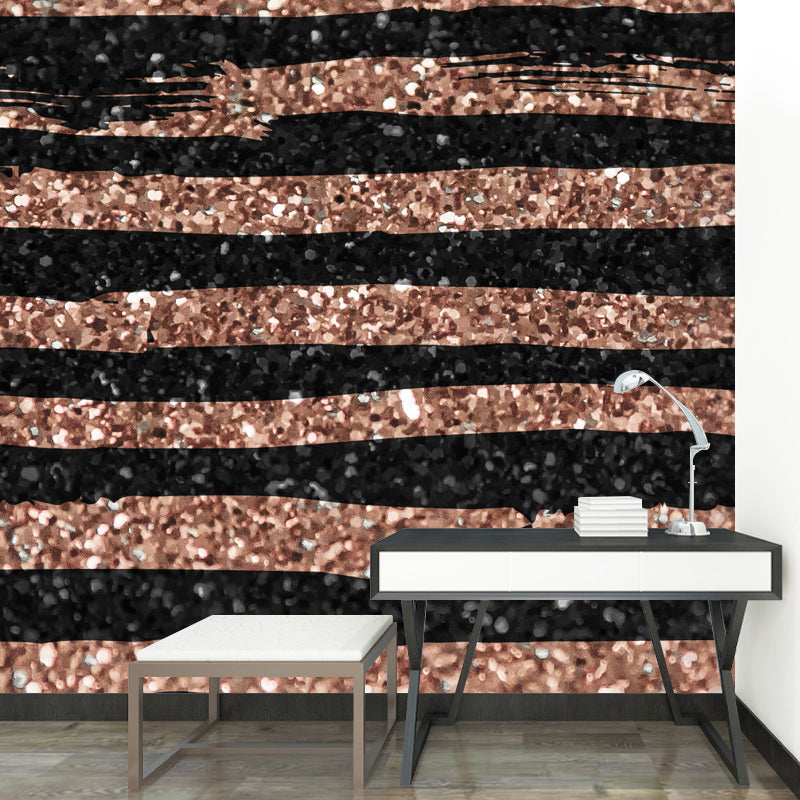 Illustration Foil Stripe Wallpaper Mural for Accent Wall, Dark Color, Made to Measure Black Clearhalo 'Wall Decor' 'Wall Mural' 1505928