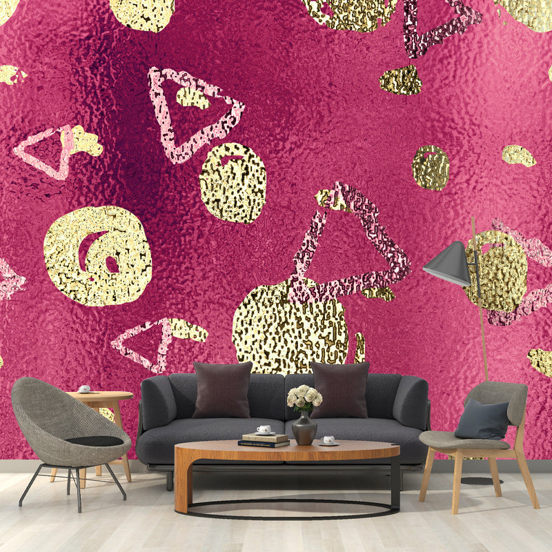 Custom Illustration Artistry Mural with Foil Geometric Shapes Pattern in Pastel Color Pink Clearhalo 'Wall Decor' 'Wall Mural' 1505978