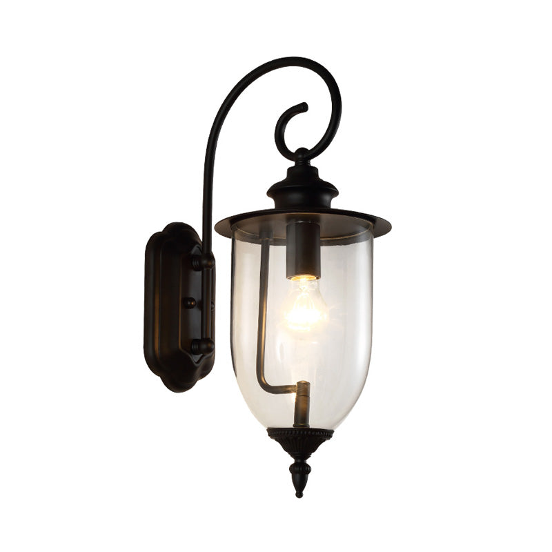 1 Light Urn Shade Sconce Light Industrial Black Clear Glass Wall Lamp for Bathroom Clearhalo 'Art deco wall lights' 'Cast Iron' 'Glass' 'Industrial wall lights' 'Industrial' 'Middle century wall lights' 'Modern' 'Rustic wall lights' 'Tiffany' 'Traditional wall lights' 'Wall Lamps & Sconces' 'Wall Lights' Lighting' 150602