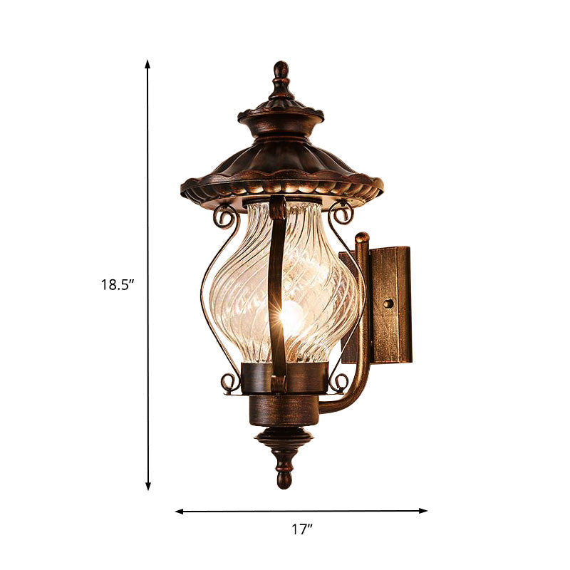 1 Light Pressed Ribbed Glass Wall Sconce Light Industrial Black Lantern Bedroom Lighting Fixture in Weathered Copper Clearhalo 'Art deco wall lights' 'Cast Iron' 'Glass' 'Industrial wall lights' 'Industrial' 'Middle century wall lights' 'Modern' 'Rustic wall lights' 'Tiffany' 'Traditional wall lights' 'Wall Lamps & Sconces' 'Wall Lights' Lighting' 150716