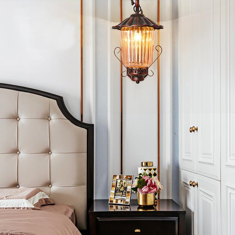 1 Light Pressed Ribbed Glass Wall Sconce Light Industrial Black Lantern Bedroom Lighting Fixture in Weathered Copper Clearhalo 'Art deco wall lights' 'Cast Iron' 'Glass' 'Industrial wall lights' 'Industrial' 'Middle century wall lights' 'Modern' 'Rustic wall lights' 'Tiffany' 'Traditional wall lights' 'Wall Lamps & Sconces' 'Wall Lights' Lighting' 150722