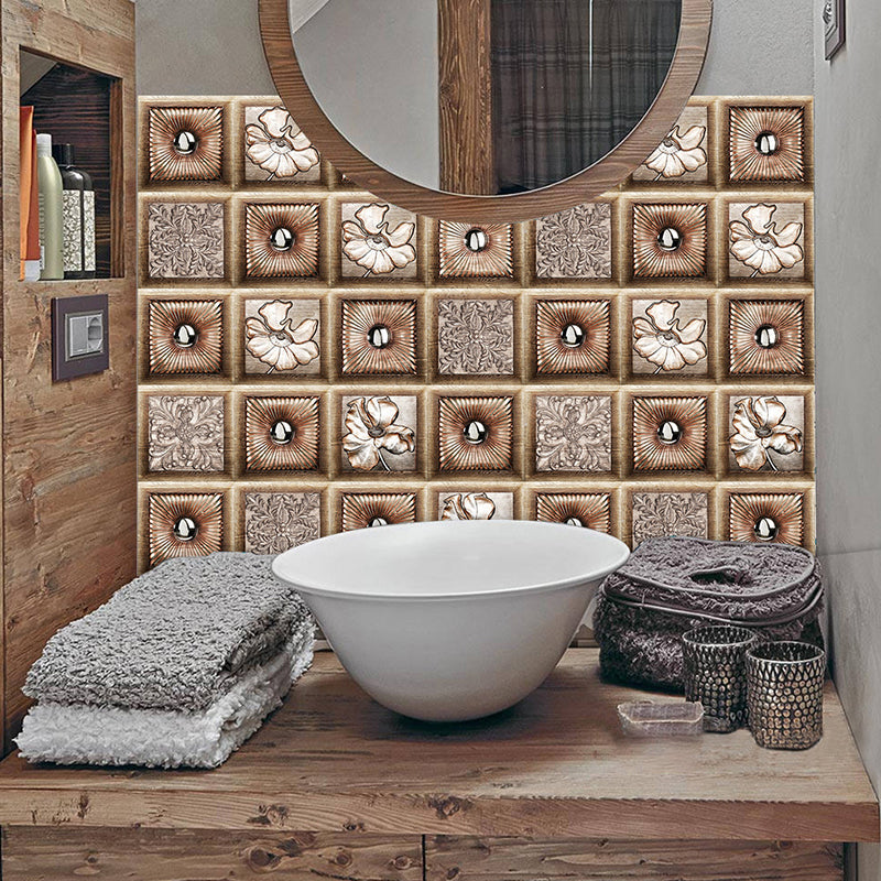 Rustic Wood Floral Wallpaper Panel Set 10 Pcs Brown Peel and Stick Wall Covering for Kitchen Clearhalo 'Country wall decor' 'Rustic' 'Wallpaper' Wall Decor' 1507456