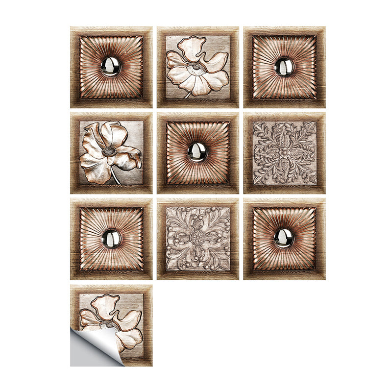 Rustic Wood Floral Wallpaper Panel Set 10 Pcs Brown Peel and Stick Wall Covering for Kitchen Clearhalo 'Country wall decor' 'Rustic' 'Wallpaper' Wall Decor' 1507458