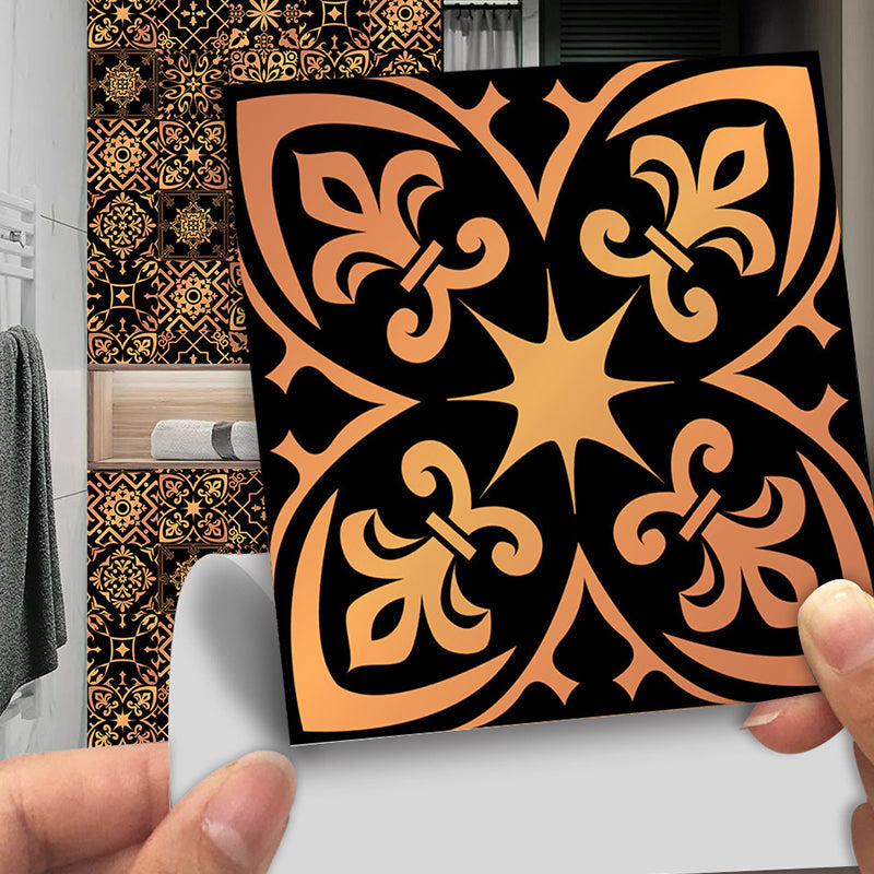 Retro Floral Peel off Wallpapers for Kitchen 10 Pcs 9.7-sq ft Wall Decor in Yellow on Black Clearhalo 'Vintage wall decor' 'Vintage' 'Wallpaper' Wall Decor' 1507606