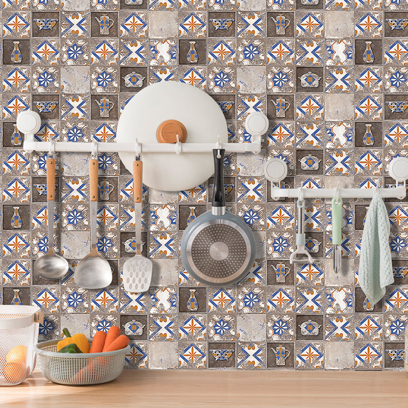 Antique Cookware Print Peel Wallpapers Distressed Grey Geometric Wall Art, 12 Pieces Grey Clearhalo 'Vintage wall decor' 'Vintage' 'Wallpaper' Wall Decor' 1507633