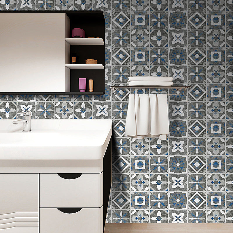 12 Pcs Floral Pattern Wallpaper Panels Grey PVC Wall Decor, Peel and Paste, 2.6-sq ft Clearhalo 'Vintage wall decor' 'Vintage' 'Wallpaper' Wall Decor' 1507639