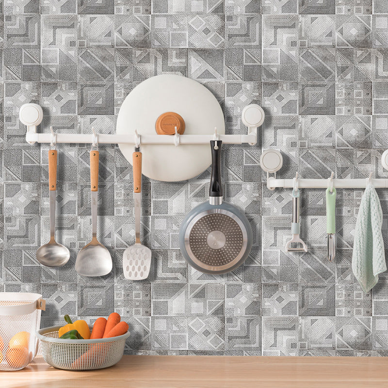 Retro Geometric Pattern Wallpaper Panels PVC Temporary Grey Wall Covering for Home, 12 Pcs Grey Clearhalo 'Vintage wall decor' 'Vintage' 'Wallpaper' Wall Decor' 1507657