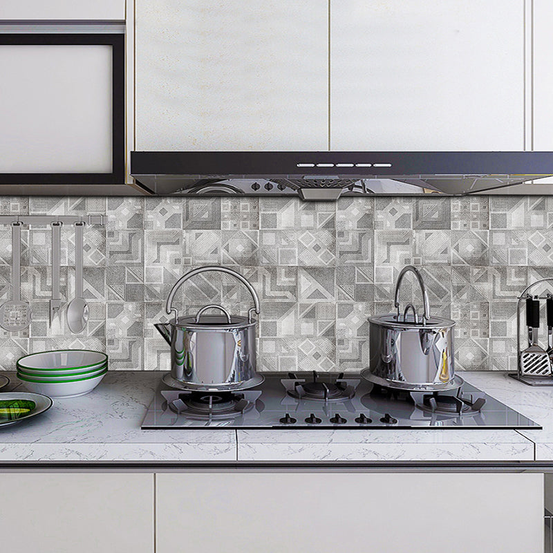 Retro Geometric Pattern Wallpaper Panels PVC Temporary Grey Wall Covering for Home, 12 Pcs Clearhalo 'Vintage wall decor' 'Vintage' 'Wallpaper' Wall Decor' 1507658