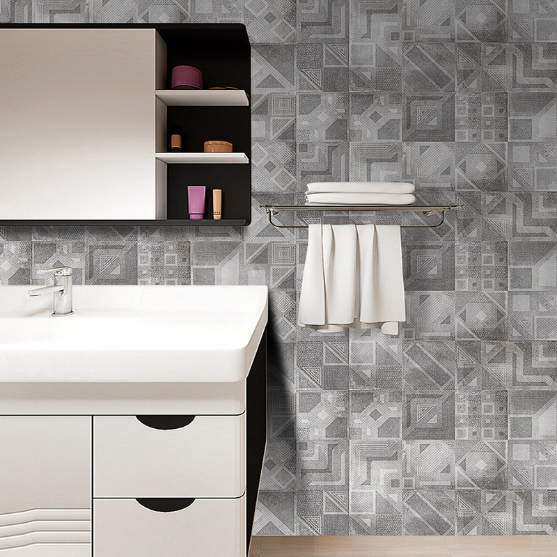 Retro Geometric Pattern Wallpaper Panels PVC Temporary Grey Wall Covering for Home, 12 Pcs Clearhalo 'Vintage wall decor' 'Vintage' 'Wallpaper' Wall Decor' 1507659