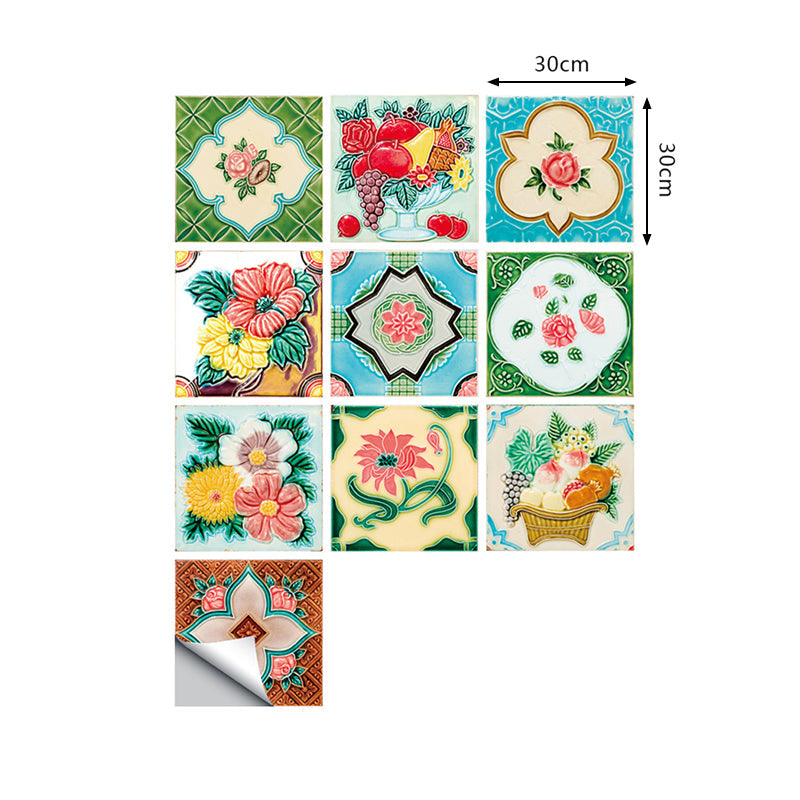 Countryside Flowers Wallpaper Panels 10 Pieces Green Stick On Wall Covering for Dining Room Clearhalo 'Country wall decor' 'Rustic' 'Wallpaper' Wall Decor' 1507691
