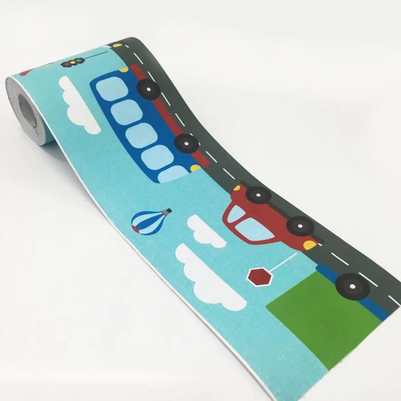 Kids Vehicles Peel Wallpaper Borders for Nursery 2 Pieces 33' L x 4" W Wall Art in Blue Clearhalo 'Wall Decor' 'Wallpaper' 1507733