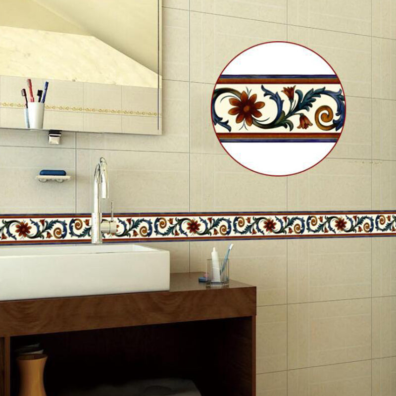 PVC Peel off Wallpapers Nostalgic Flower with Scroll Vines Wall Decor for Hallway, 2 Pcs Clearhalo 'Vintage wall decor' 'Vintage' 'Wallpaper' Wall Decor' 1507752