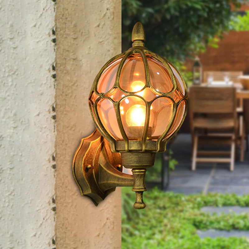 Globe Living Room Wall Light Fixture Industrial Amber Glass 1 Light Black/Gold/Bronze Sconce Lamp, 8.5"/9"/12.5" W Gold Clearhalo 'Art deco wall lights' 'Cast Iron' 'Glass' 'Industrial wall lights' 'Industrial' 'Middle century wall lights' 'Modern' 'Rustic wall lights' 'Tiffany' 'Traditional wall lights' 'Wall Lamps & Sconces' 'Wall Lights' Lighting' 150781