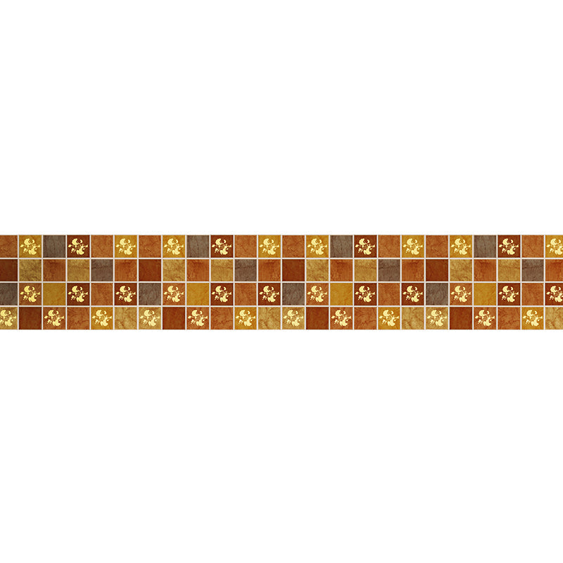 Brown Mosaic Tiles Wallpaper Border Flower-Like Rustic Adhesive Wall Covering, 2 Pieces Clearhalo 'Wall Decor' 'Wallpaper' 1507835