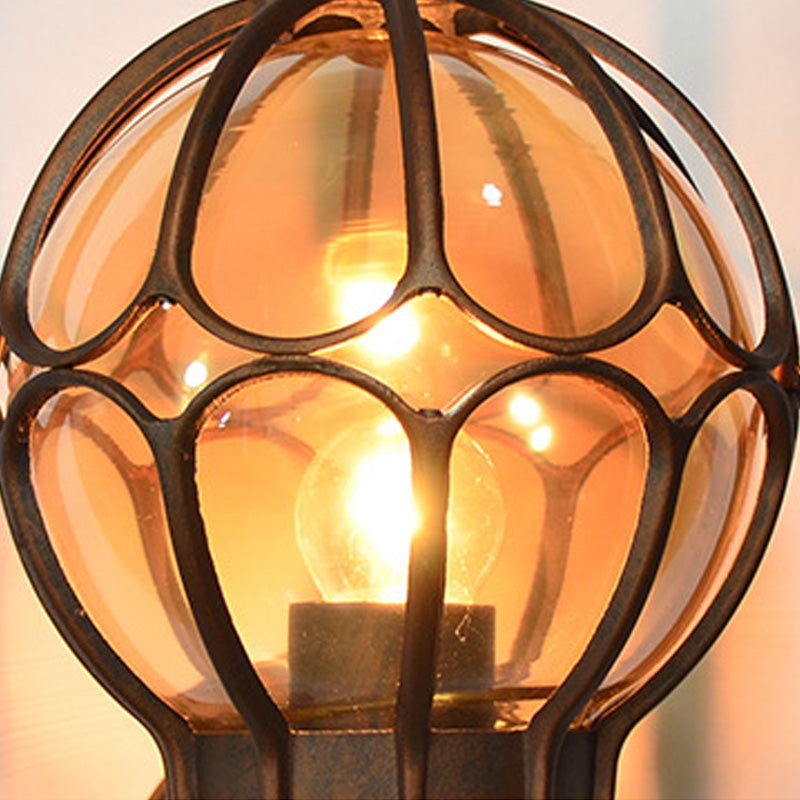 Globe Living Room Wall Light Fixture Industrial Amber Glass 1 Light Black/Gold/Bronze Sconce Lamp, 8.5"/9"/12.5" W Clearhalo 'Art deco wall lights' 'Cast Iron' 'Glass' 'Industrial wall lights' 'Industrial' 'Middle century wall lights' 'Modern' 'Rustic wall lights' 'Tiffany' 'Traditional wall lights' 'Wall Lamps & Sconces' 'Wall Lights' Lighting' 150789