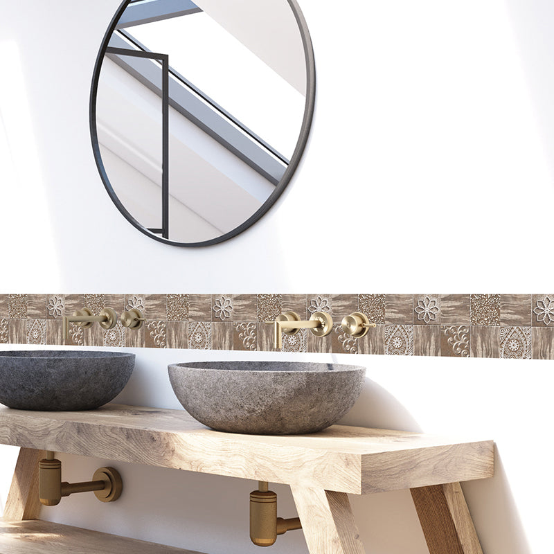 Brown Wood Look Wallpaper Panels 54 Pcs Floral Retro Peel off Wall Decor for Bathroom Clearhalo 'Vintage wall decor' 'Vintage' 'Wallpaper' Wall Decor' 1507997