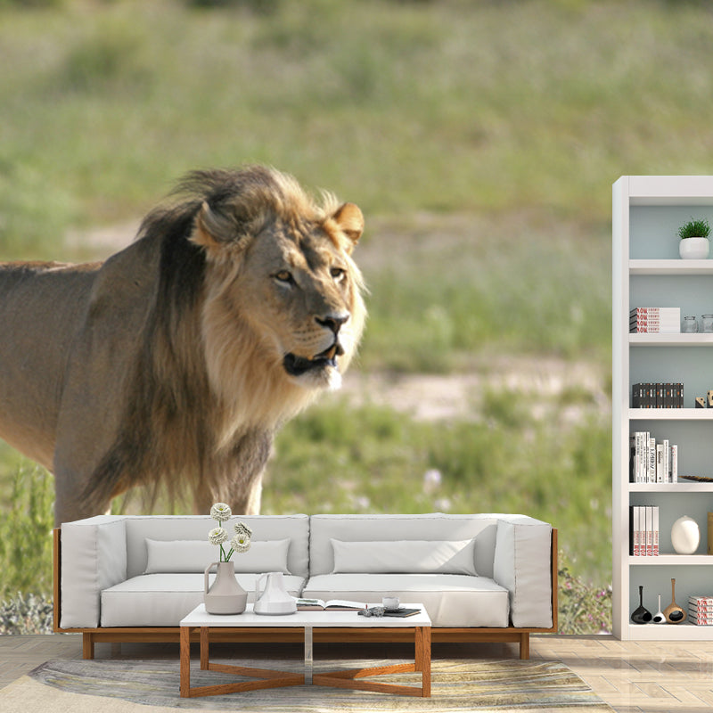 Green Modern Wall Paper Mural Big Lion Walking Wall Decor for Bedroom, Non-Woven Green Clearhalo 'Wall Decor' 'Wall Mural' 1508360