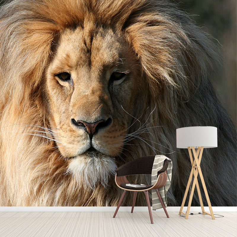 Modern Boys Wall Mural Decal with Lion Head Pattern Brown Wall Art for Living Room Clearhalo 'Wall Decor' 'Wall Mural' 1508371