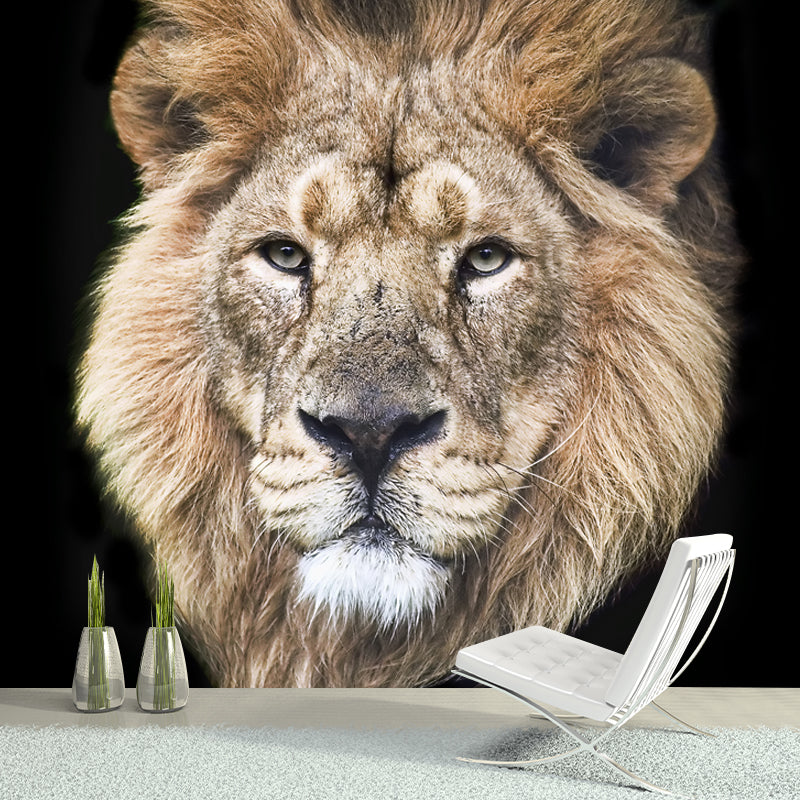 Moisture Resistant Lion Head Mural Personalized Modern Wall Decor for Living Room Brown Clearhalo 'Wall Decor' 'Wall Mural' 1508550