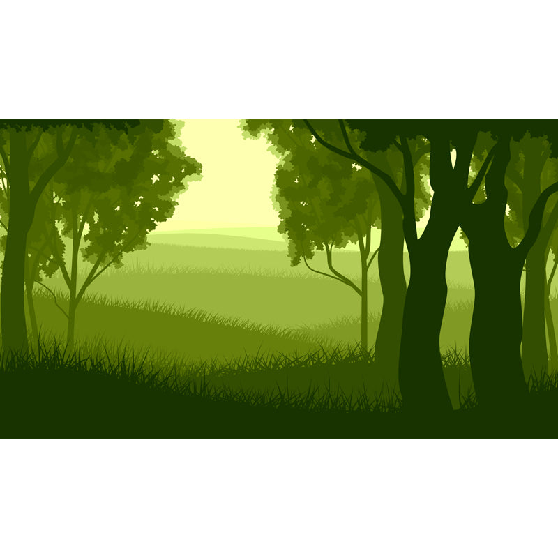Modern Meadow and Forest Mural for Bedroom Custom Size Wall Art in Green, Non-Woven Clearhalo 'Wall Decor' 'Wall Mural' 1508633