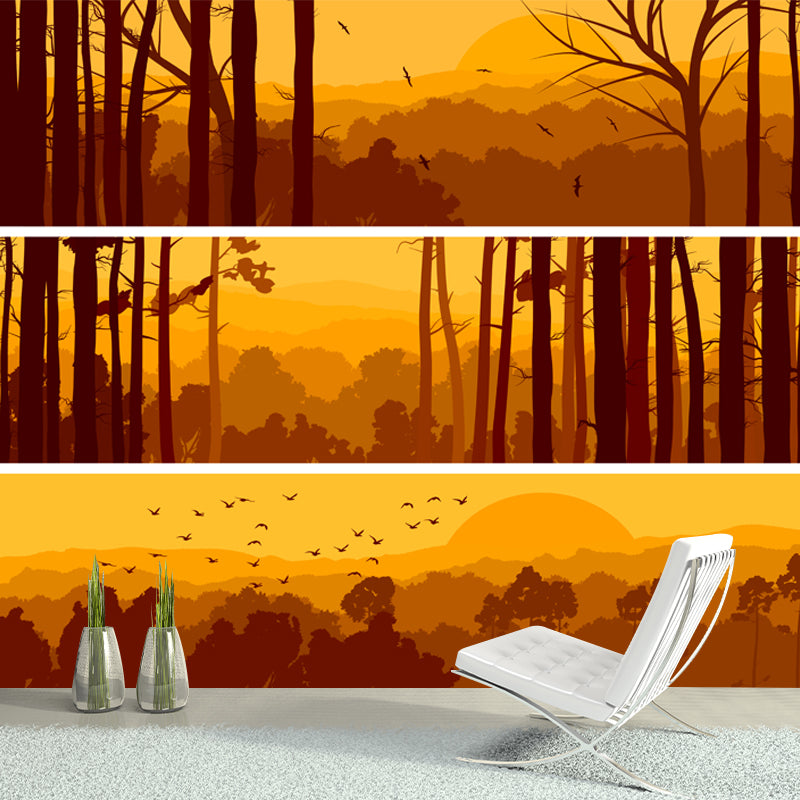 Nightfall Forest Wall Mural Decal Yellow Contemporary Wall Covering for Accent Wall Yellow Clearhalo 'Wall Decor' 'Wall Mural' 1508640
