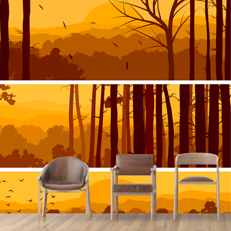 Nightfall Forest Wall Mural Decal Yellow Contemporary Wall Covering for Accent Wall Clearhalo 'Wall Decor' 'Wall Mural' 1508642