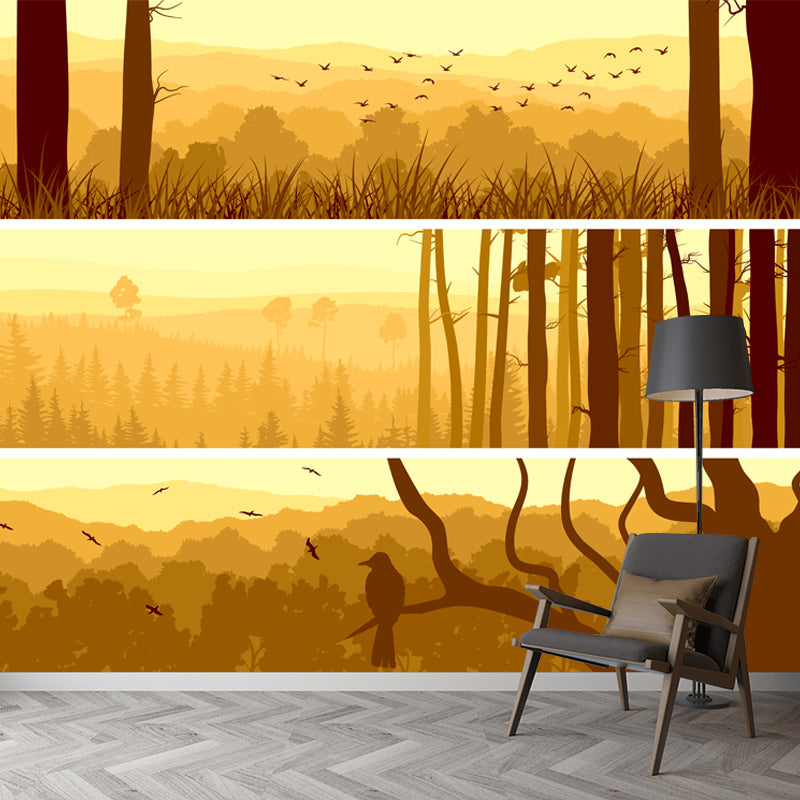 Smooth Big Yellow Mural Decal Modern Style Sunset Forest Wall Decoration, Custom Printed Yellow Clearhalo 'Wall Decor' 'Wall Mural' 1508650