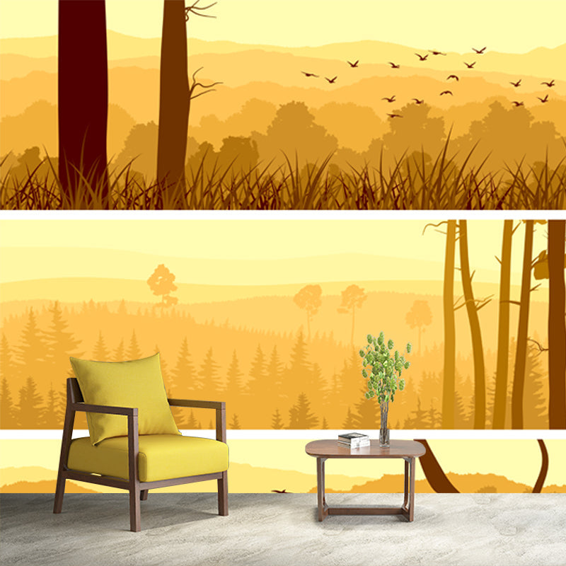 Smooth Big Yellow Mural Decal Modern Style Sunset Forest Wall Decoration, Custom Printed Clearhalo 'Wall Decor' 'Wall Mural' 1508651