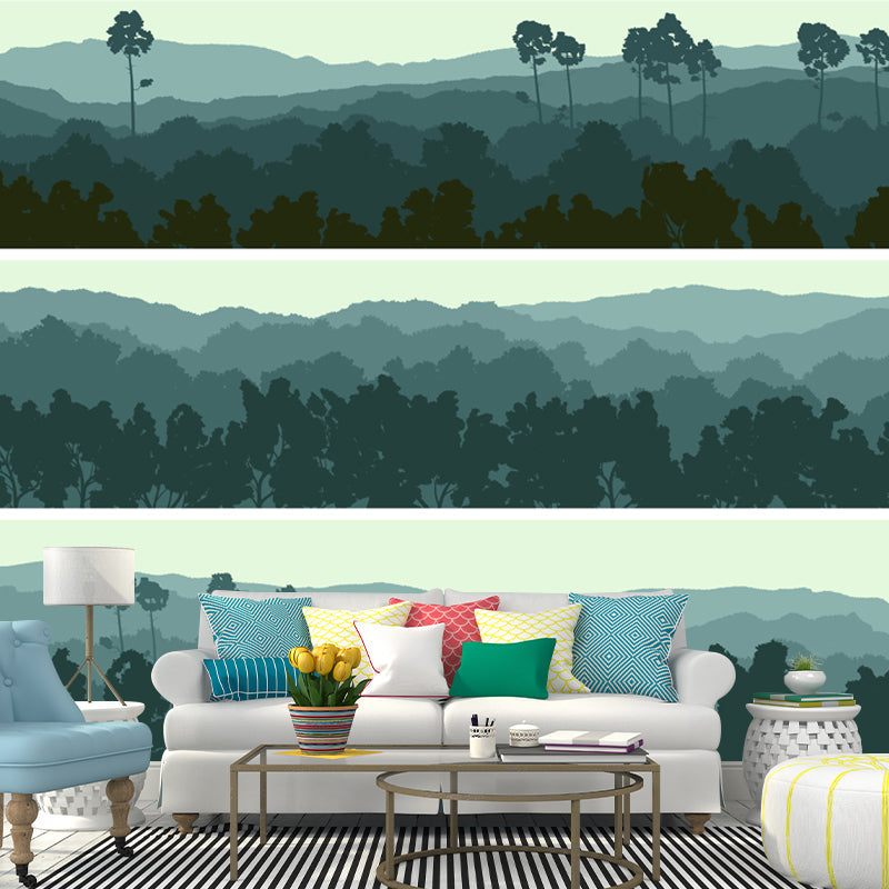 Contemporary Forest Wallpaper Mural Blackish Green Scenery Wall Covering for Bedroom Clearhalo 'Wall Decor' 'Wall Mural' 1508661