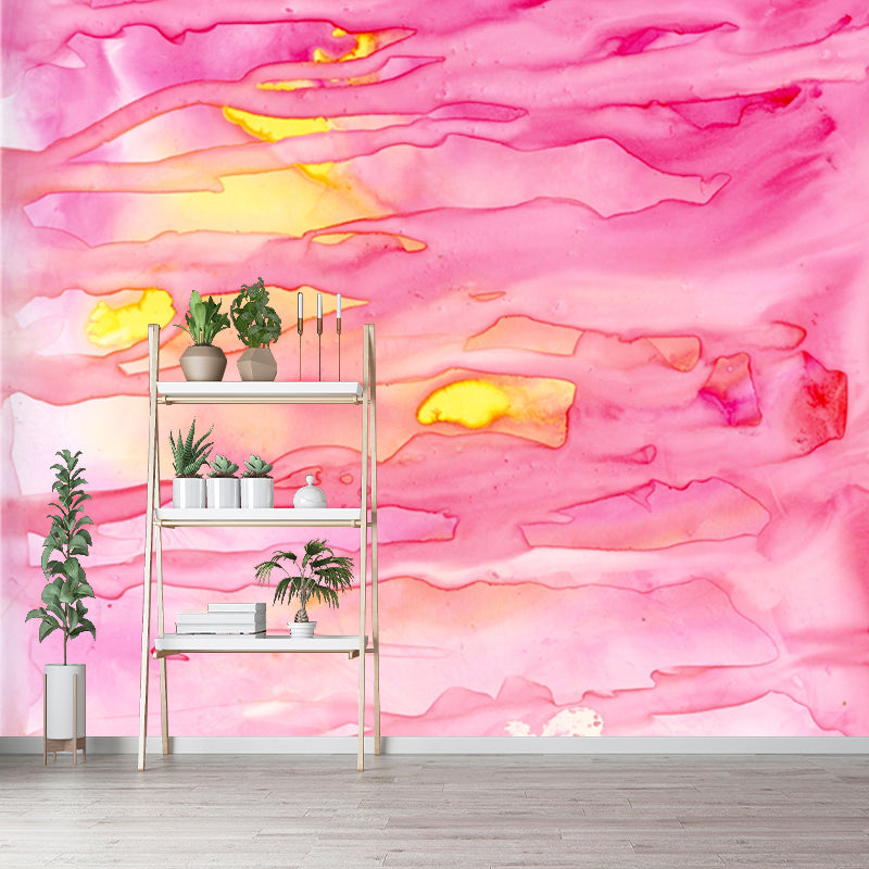 Pink Modern Art Mural Decal Big Moon Reflection on Water Wall Covering for Accent Wall Clearhalo 'Wall Decor' 'Wall Mural' 1508776