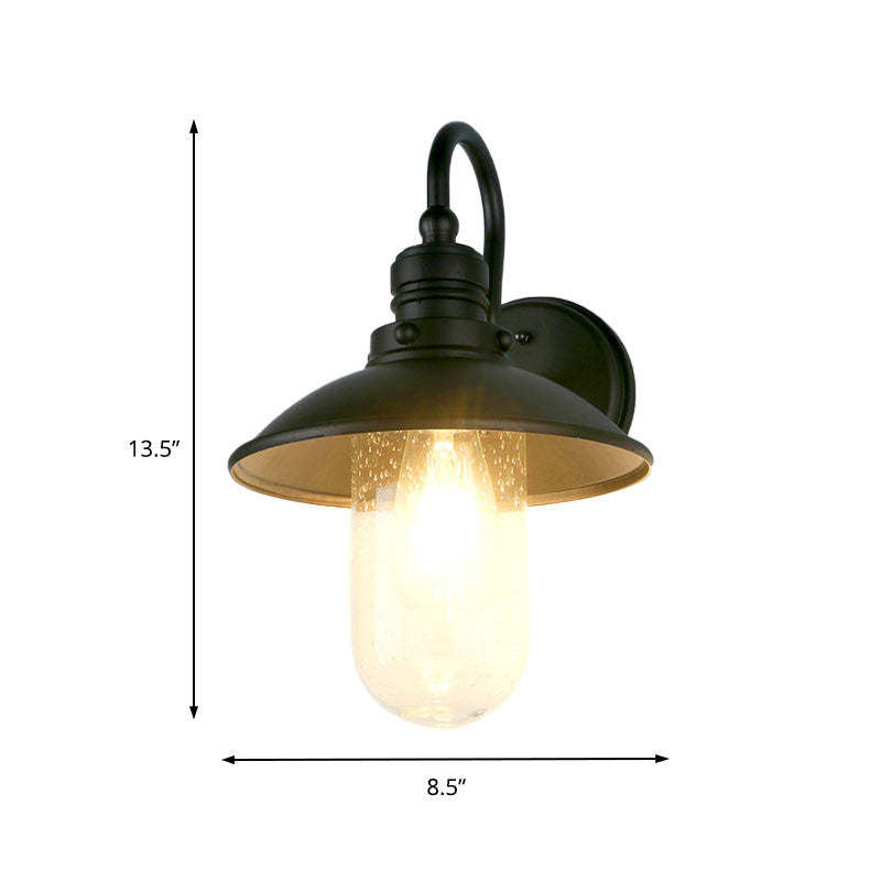 One Bulb Wall Sconce Lighting Cone/Flared Shade Bubbled/Opal Glass Industrial Entry Light Fixture in Black Clearhalo 'Art deco wall lights' 'Cast Iron' 'Glass' 'Industrial wall lights' 'Industrial' 'Middle century wall lights' 'Modern' 'Rustic wall lights' 'Tiffany' 'Traditional wall lights' 'Wall Lamps & Sconces' 'Wall Lights' Lighting' 150881