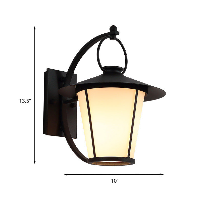 One Bulb Opal Glass Sconce Light Vintage Royal Black Cone/Cylinder Outdoor Wall Lamp Clearhalo 'Art deco wall lights' 'Cast Iron' 'Glass' 'Industrial wall lights' 'Industrial' 'Middle century wall lights' 'Modern' 'Rustic wall lights' 'Tiffany' 'Traditional wall lights' 'Wall Lamps & Sconces' 'Wall Lights' Lighting' 150936