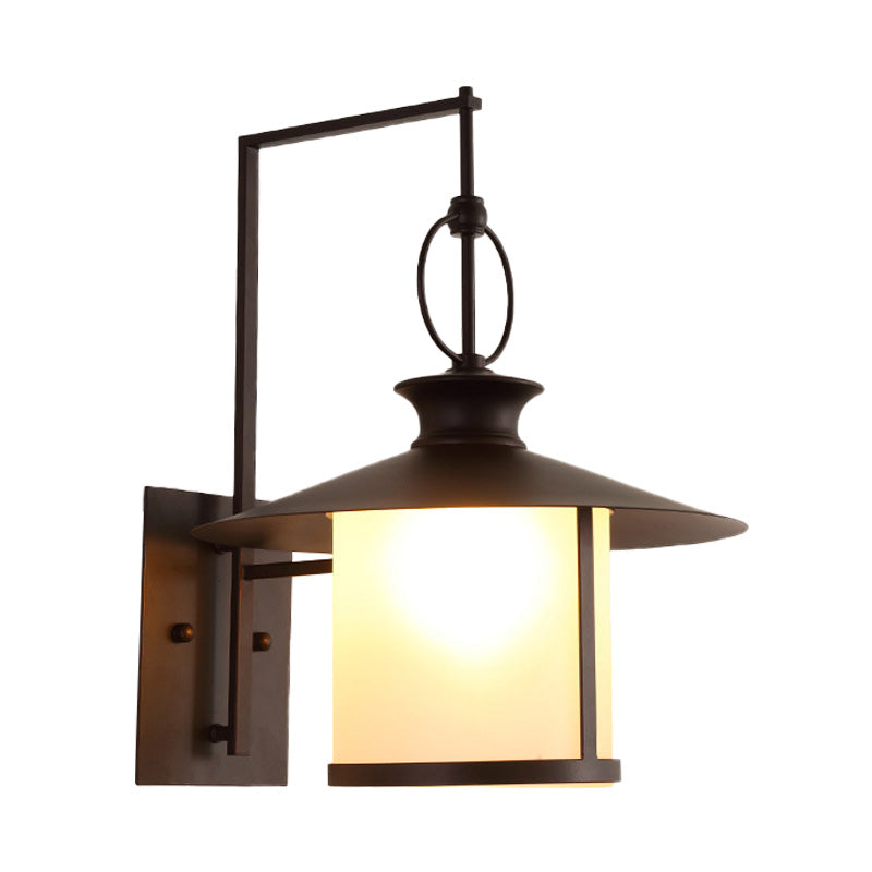 One Bulb Opal Glass Sconce Light Vintage Royal Black Cone/Cylinder Outdoor Wall Lamp Clearhalo 'Art deco wall lights' 'Cast Iron' 'Glass' 'Industrial wall lights' 'Industrial' 'Middle century wall lights' 'Modern' 'Rustic wall lights' 'Tiffany' 'Traditional wall lights' 'Wall Lamps & Sconces' 'Wall Lights' Lighting' 150939