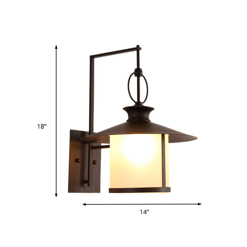 One Bulb Opal Glass Sconce Light Vintage Royal Black Cone/Cylinder Outdoor Wall Lamp Clearhalo 'Art deco wall lights' 'Cast Iron' 'Glass' 'Industrial wall lights' 'Industrial' 'Middle century wall lights' 'Modern' 'Rustic wall lights' 'Tiffany' 'Traditional wall lights' 'Wall Lamps & Sconces' 'Wall Lights' Lighting' 150940