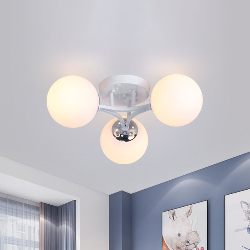 White/Black Globe Glass Shade Semi Flush Mount Light Fixture Nordic Metal 3/5/9 Lights Ceiling Flush Mount for Living Room Clearhalo 'Ceiling Lights' 'Close To Ceiling Lights' 'Close to ceiling' 'Semi-flushmount' Lighting' 150949