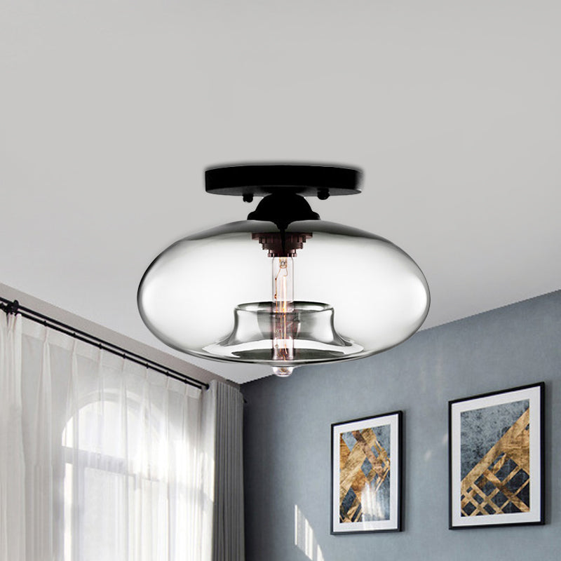 Glass Oval Flush Mount Lamp Simple Style 1 Light Clear/Amber/Smoky Ceiling Flush Mount for Hallway Clearhalo 'Ceiling Lights' 'Close To Ceiling Lights' 'Close to ceiling' 'Glass shade' 'Glass' 'Island Lights' 'Semi-flushmount' Lighting' 151115