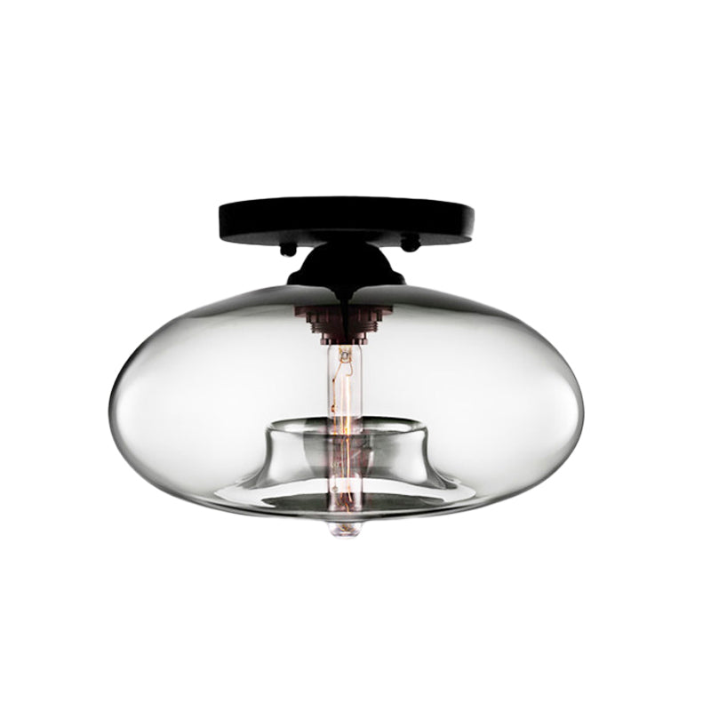 Glass Oval Flush Mount Lamp Simple Style 1 Light Clear/Amber/Smoky Ceiling Flush Mount for Hallway Clearhalo 'Ceiling Lights' 'Close To Ceiling Lights' 'Close to ceiling' 'Glass shade' 'Glass' 'Island Lights' 'Semi-flushmount' Lighting' 151116